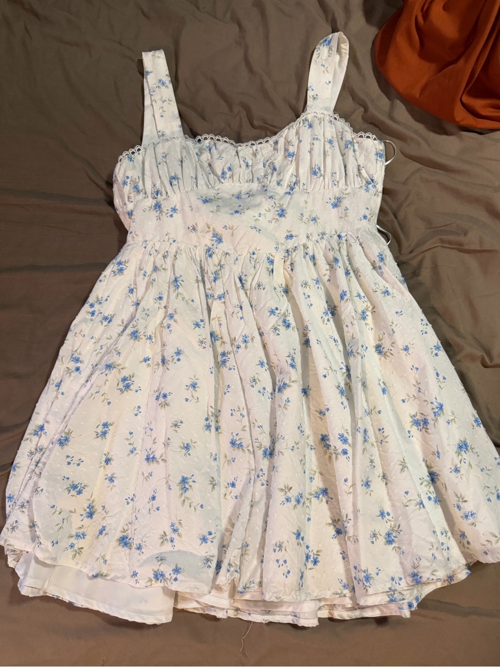 Altar'd State White Sundress with Blue Floral Print